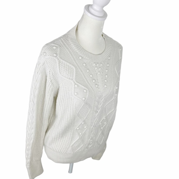 Banana Republic Cable Knit Pearl Wool Blend Ski Sweater Size Medium Cream - Picture 2 of 12